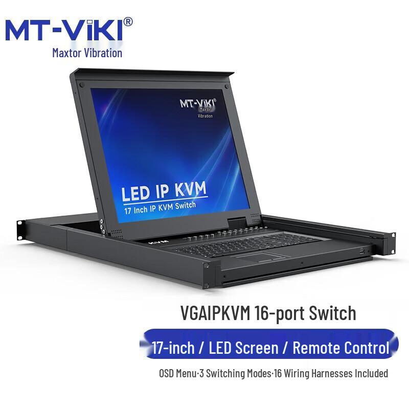 MT-viki 16-Port IP Remote KVM Switch with Integrated 17-inch LED Console