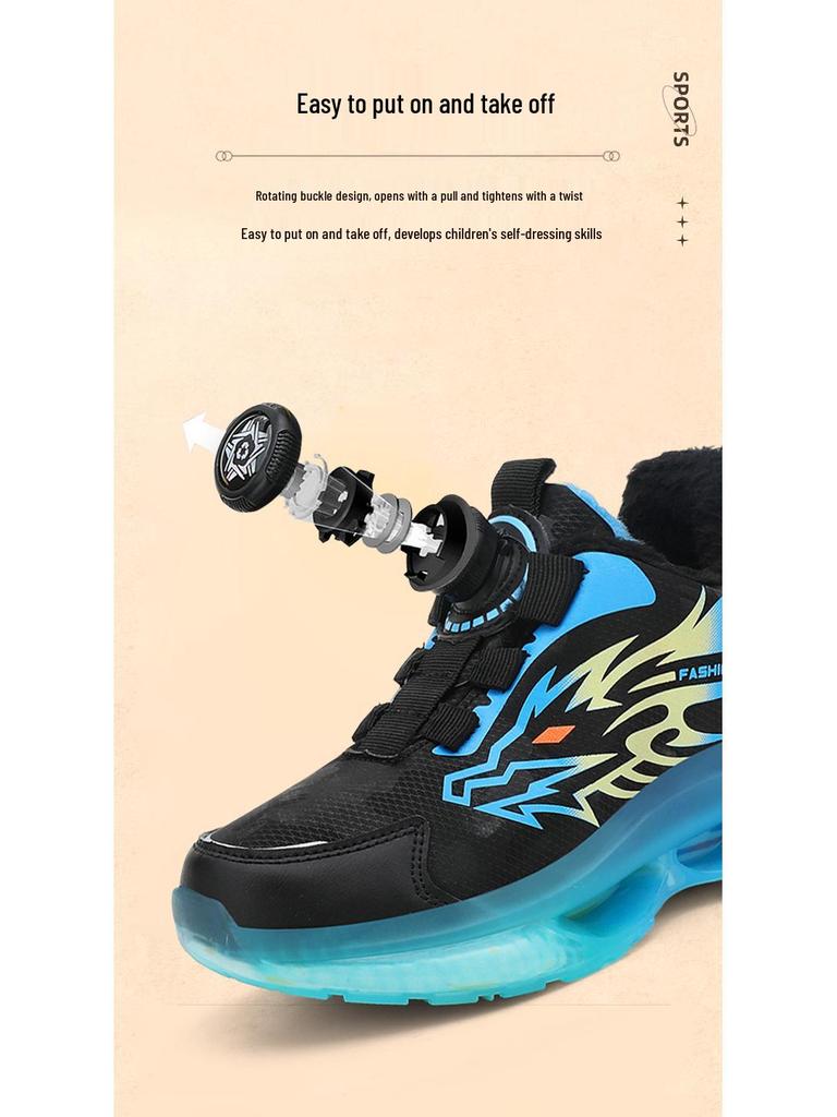 2025 Winter Boys' Waterproof Leather Sports Shoes with Rotating Buckle - Warm, Anti-Slip, Trendy for Middle and Big Kids