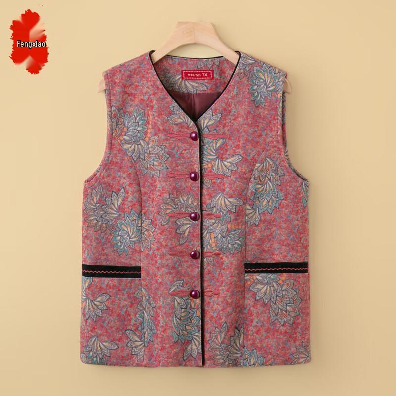 Elderly Women s Floral V-Neck Autumn Vest 3XL
