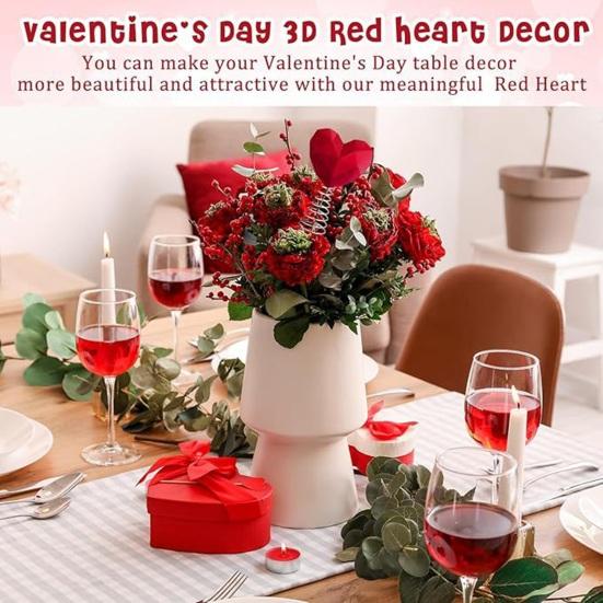 Red Heart Shaped Valentine's Day Tree Topper Romantic 3D Love Heart Ornament with Spiral Base for Wedding Party Holiday Tree Decoration