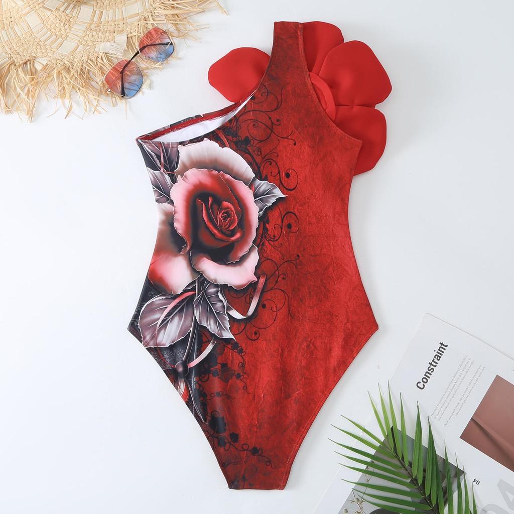 Europejski i Amerykański Damski Strój Kąpielowy Jednoczęściowy Wyszczuplający ze Spódniczką Szyfonową w Kwiaty