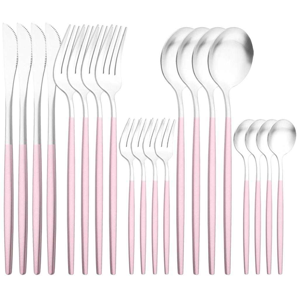 20Pcs Matte Red Gold Dinnerware Set Western Stainless Steel Flatware Knife Cake Fork Tea Spoon Cutlery Set Kitchen Tableware Silverware