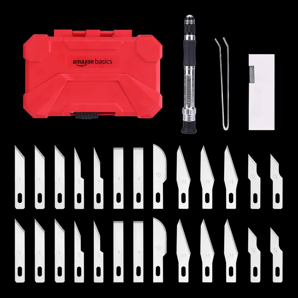 Amazon Basic Hobby Knife Set for Precision 29 Red Work, Pieces,