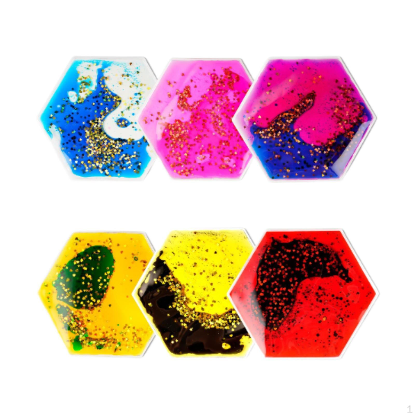 

6 игрушек с жидкими сенсорными движениями для детей, гель-фиджет для всех возрастов Hexagon