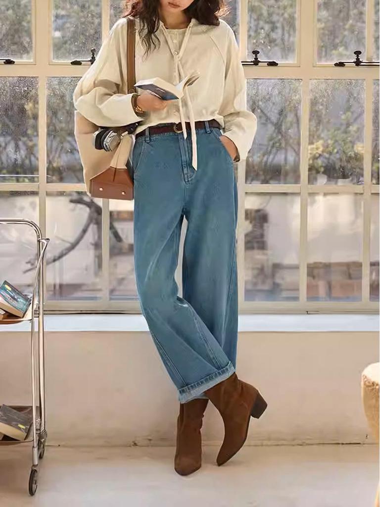 Solighter Women's Purple Tencel Stand Collar Long Sleeve Shirt - Spring Collection Top