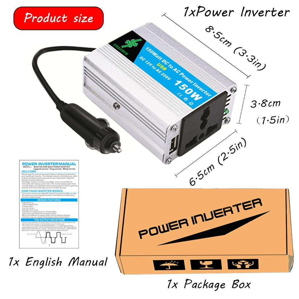 Wechselrichter 12V auf 220V/110V, 100W/150W/200W/250W Auto-Wechselrichter USB