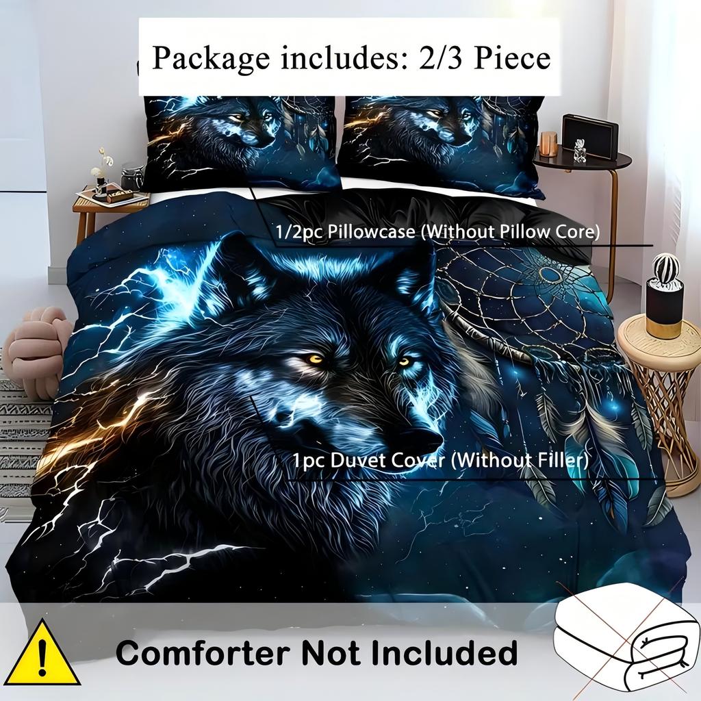 Wolf Dreamcatcher 3D Printed Cartoon Anime Wolf Duvet Comforter Polyester Soft Comfortable Dormitory  Bedroom Bedding Sheets Set