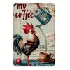 Pack of 1 Vintage Coffee-Themed Rooster Metal Tin Sign, Iron Wall Art, 8x12 Inch, Retro Decorative Plaque for Cafe, Gym, Garage,