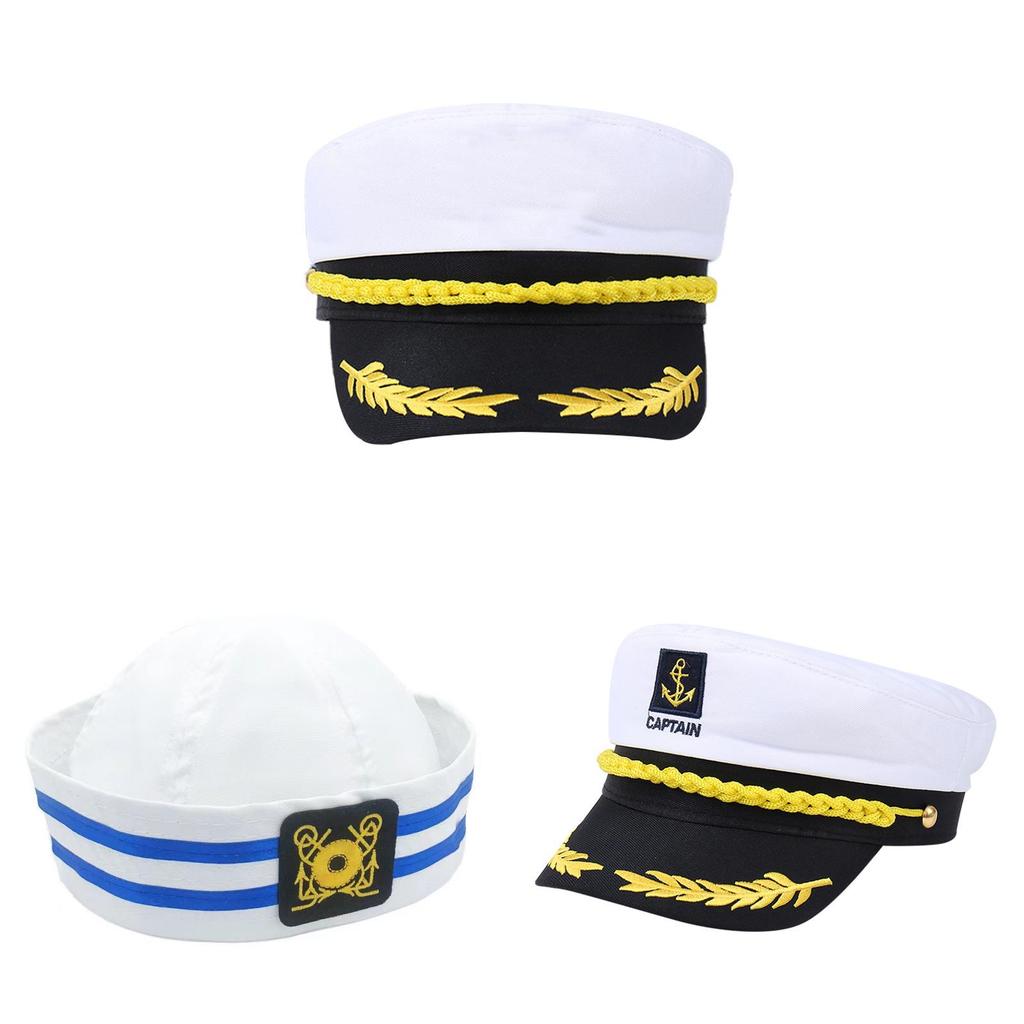 Polyester Sailor Hat With Embroidered Circle Badge For Retro Costume And Themed Events