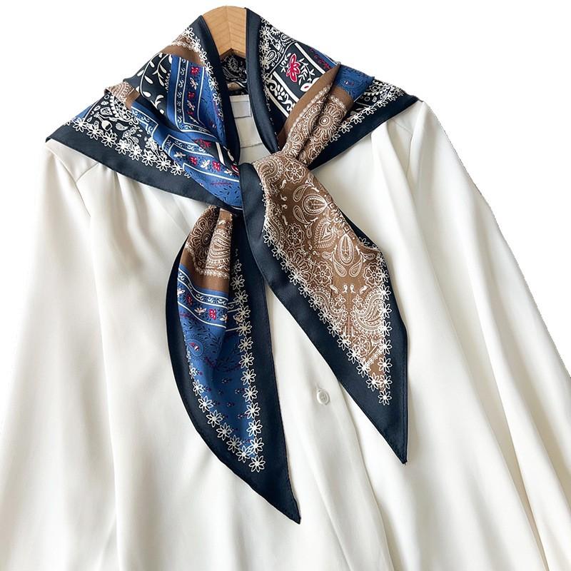 Retro Old Money Wind Cashew Flower Triangle Scarf Fashion High-end Silk Scarf Summer Thin Versatile Decorative Scarf Fart Curtain