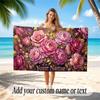 Floral Garden Theme Quick Dry Beach Towel Custom Name Text Print Large Sand Resistant Towel Beach Vacation