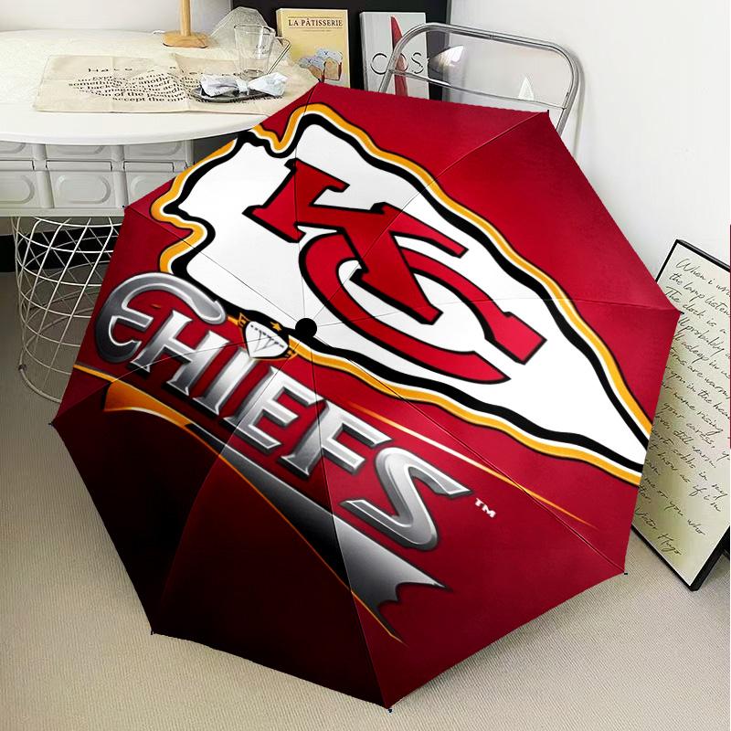 Kansas City Chiefs Logo Umbrella Folding Umbrella, Automatic Umbrella 8-Frame for Travel, Camping Use Gift for Halloween Christmas