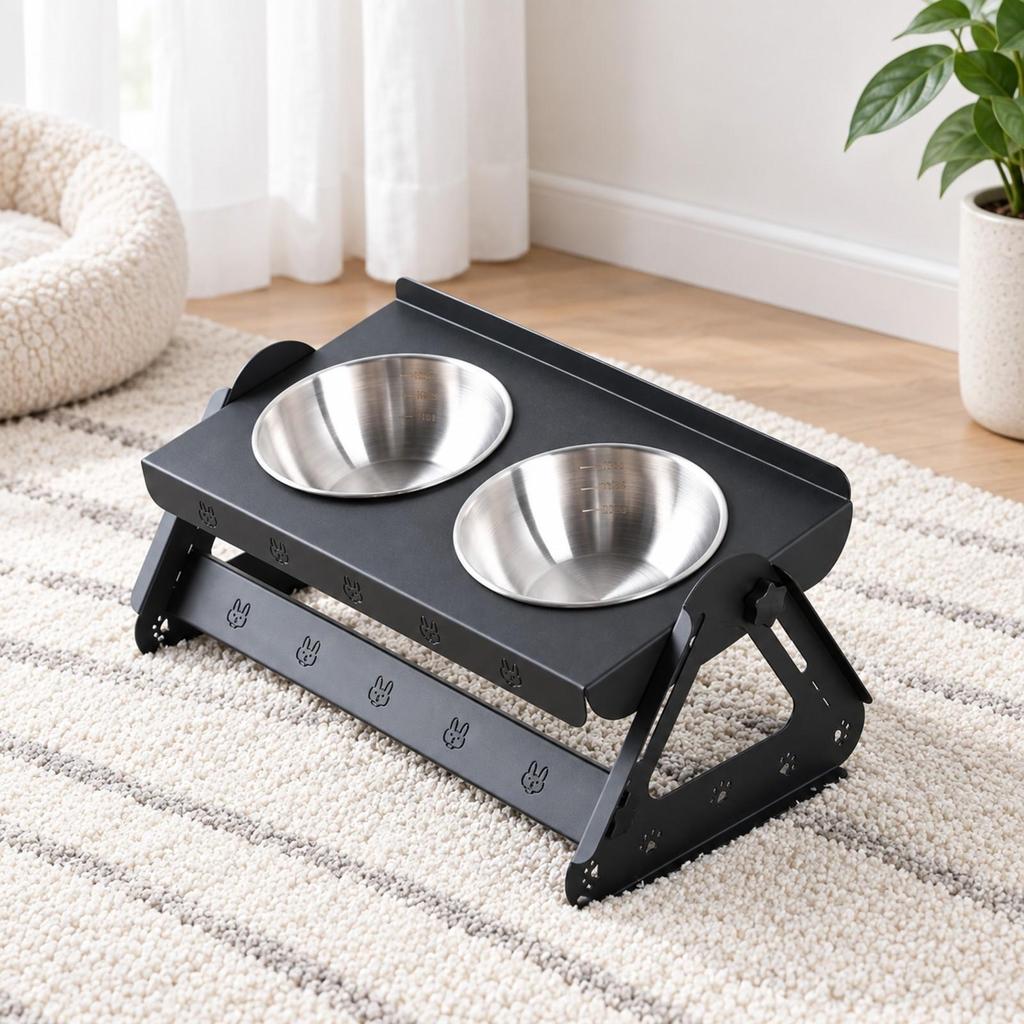 Adjustable Elevated Pet Feeding Stand with Stainless Steel Bowls Ergonomic