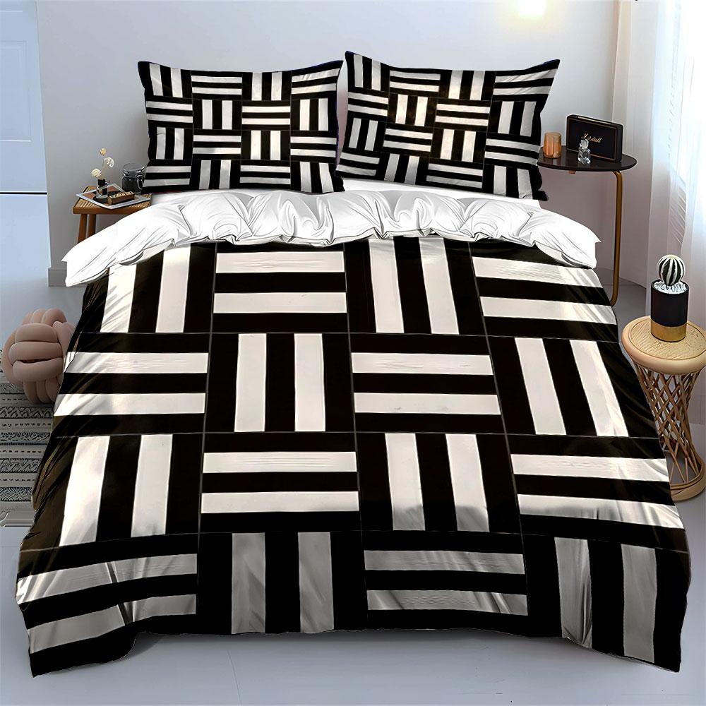 Modern Black And White Tile Design Exquisite Three-Piece Bedding Set Gift For Kids And Adults