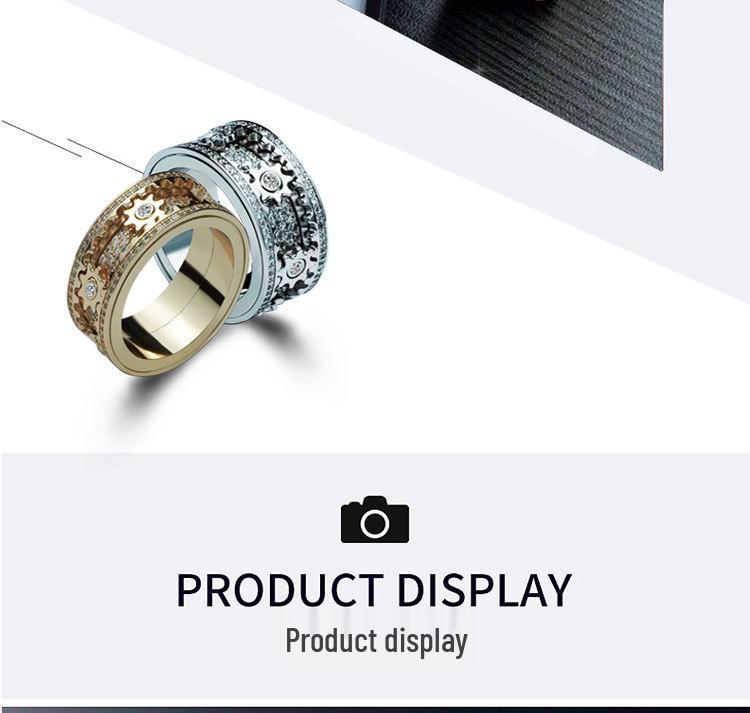 Pierścionek unisex z obracającym się trybikiem wysadzanym diamentami: Gwiezdny wzór dla par, Pierścionek na mały palec w całości wysadzany kamieniami