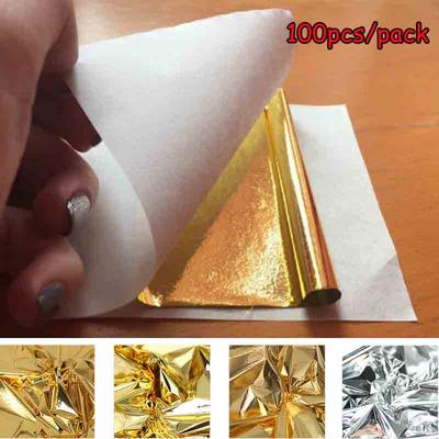 100 Sztuk Arkusze Czyste 24K Złoto Płatki Liść Przeciwstarzeniowe Złocenie Do Dekoracji Jedzenia Ręcznie Robione DIY Scrapbooking Dekoracja Rzemieślnicza