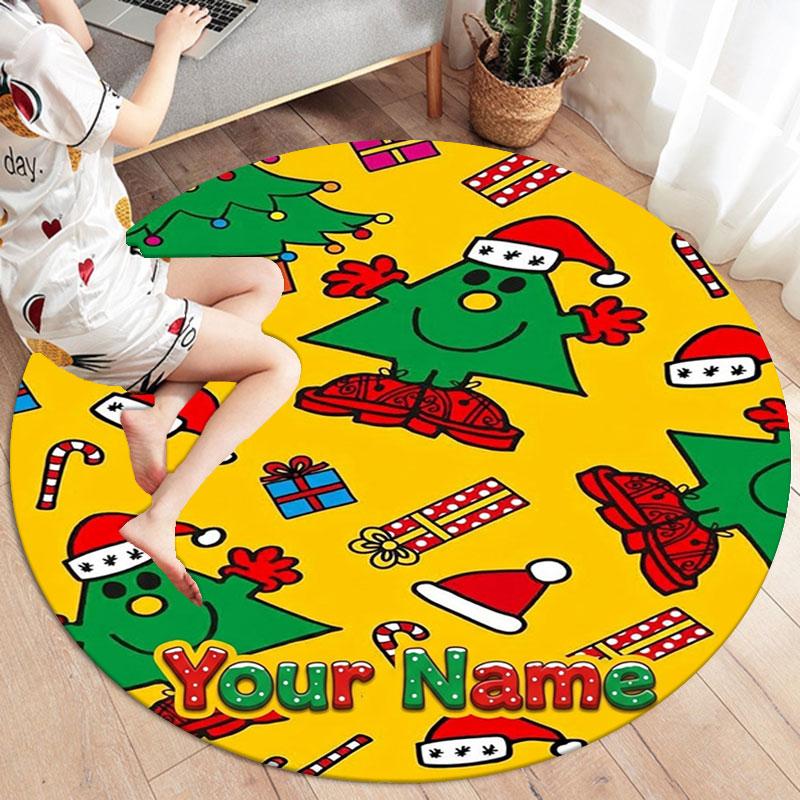 Mr. Men Little Miss Custom Name Round Area Rug,Carpet Rug for Living Room Bedroom Sofa Playroom Decor,Non-slip Floor Mat