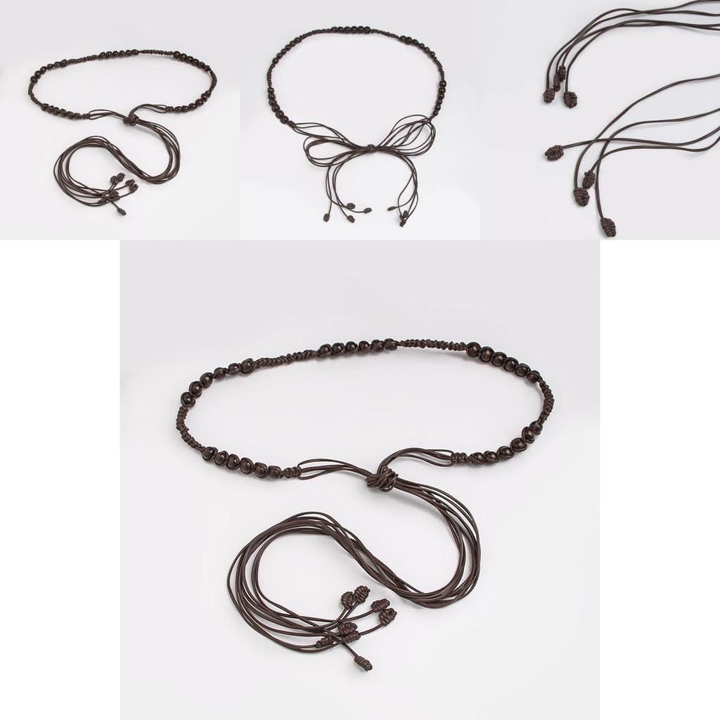 Bohemian Waist Belt With Wooden Beads Handmade Rope Tie For Casual Summer Festival