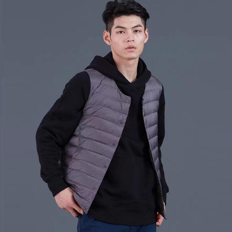 Autumn Winter New Men Thin Down Cotton Coat Vests Stand Collar Solid Button Pockets Fashion Casual Loose Sleeveless Cardigan Top