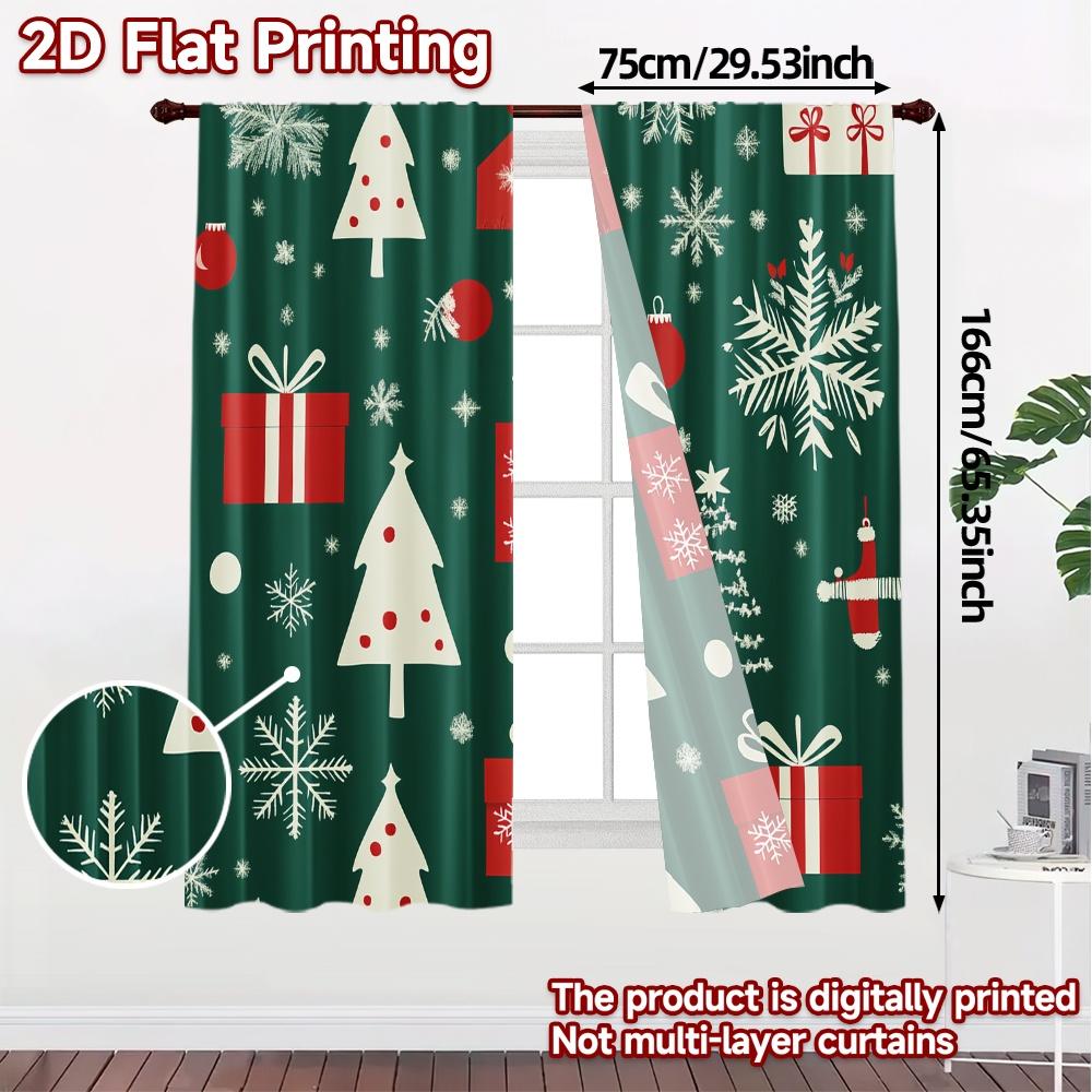 2pcs,Curtains Christmas Trees Snowflakes Gifts_d Popular Contemporary Curtains Fabric Curtains Versatile All Ldeal for Bedroom &