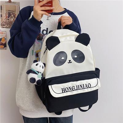 New Plaid Versatile Casual Girl Backpack Cute Cartoon Panda Schoolbag Female Primary School Junior High School Student Backpack