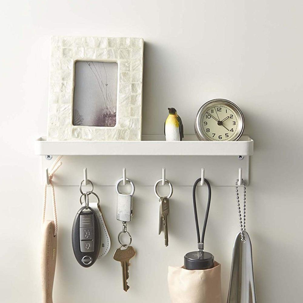 Wall Key Holder No Perforation Entrance Rack with Tray Household Wall Mounted Storage Shelf Multi Purpose Clothes and Towel Rack