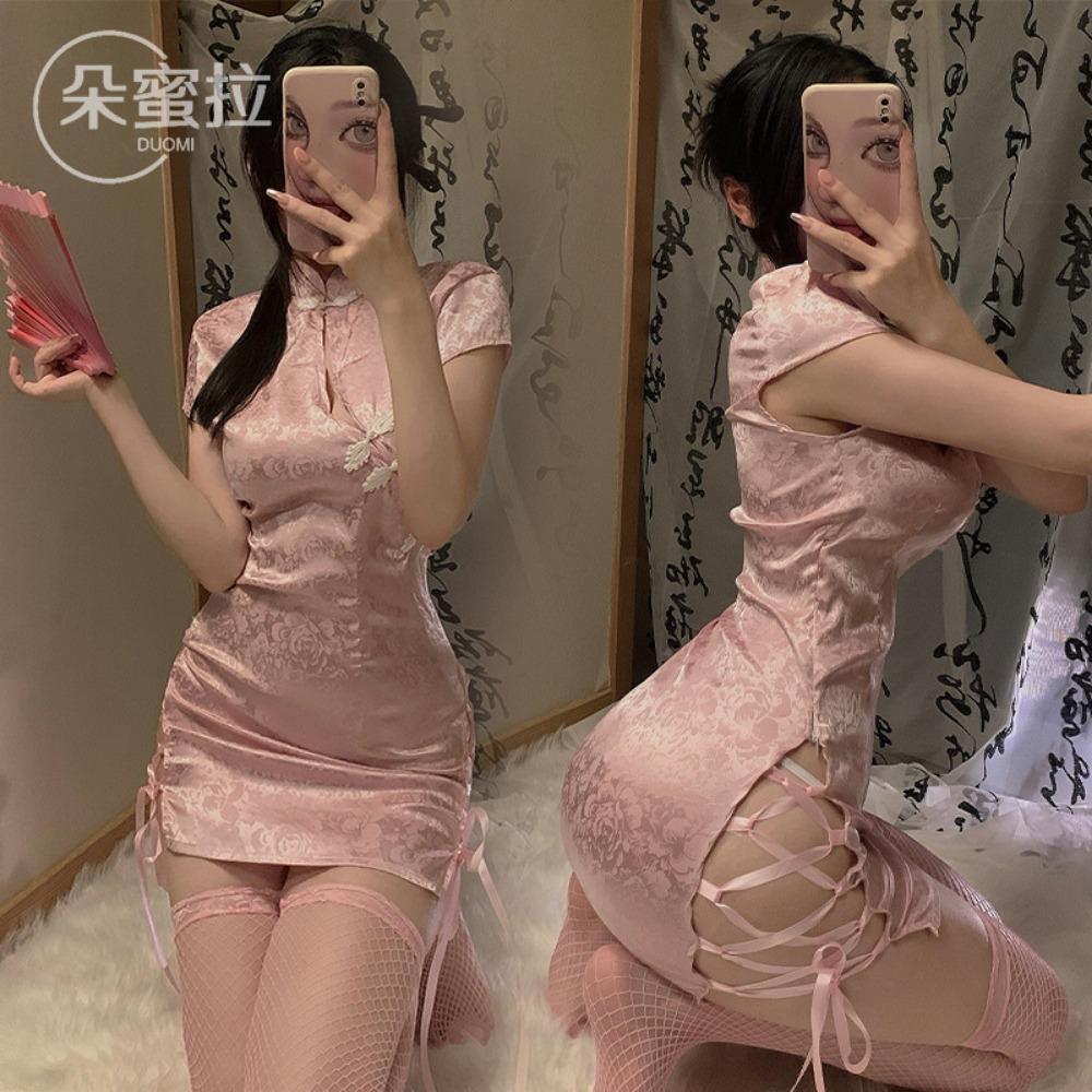 Domila Sexy Lingerie Retro Jacquard Sexy Classical Cheongsam Uniform Temptation Pajamas Hot Passion Suit