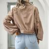 Giacca Corta in Velluto a Coste Vintage Autunnale da Donna Cappotto Monocolore Revers Manica a Lanterna Monopetto Capospalla