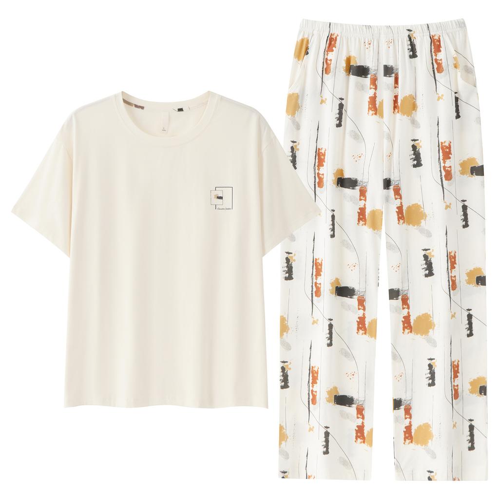 Pure Cotton Pajamas Women's Spring and Autumn 1011 New High-end Short-sleeved Trousers Loungewear Set Can Be Worn Outside