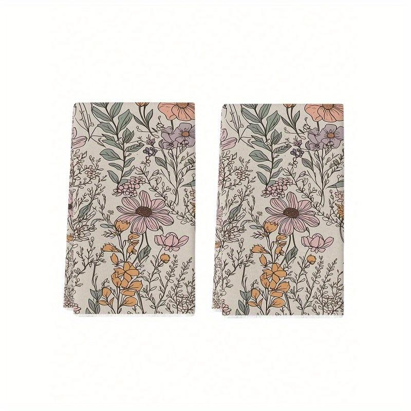 2 Stück Vintage Blumen Geschirrtücher, Küchentücher 70er Retro Stil Geschirrtücher Koch Geschirrtücher