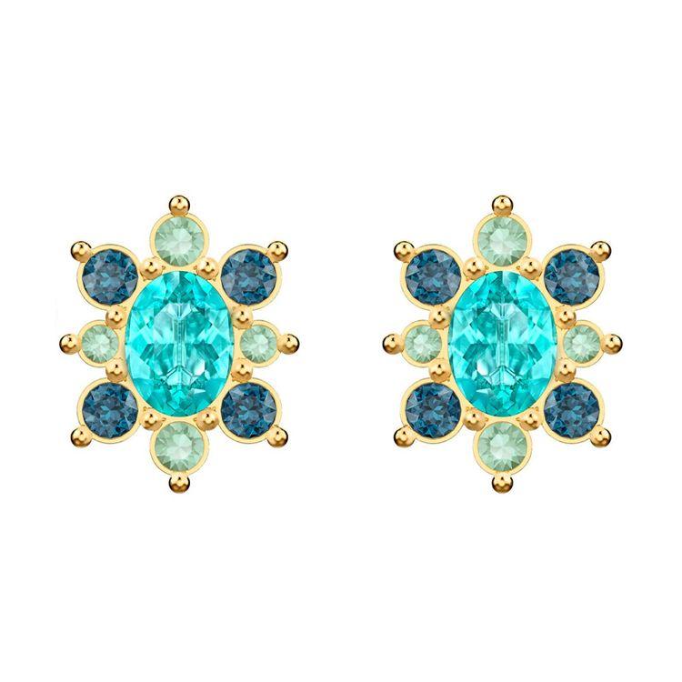 Swarovski Fashion Light Luxury Perforated Flower Green Crystal Earrings Women Earrings 5461791 Blue/Gold,F