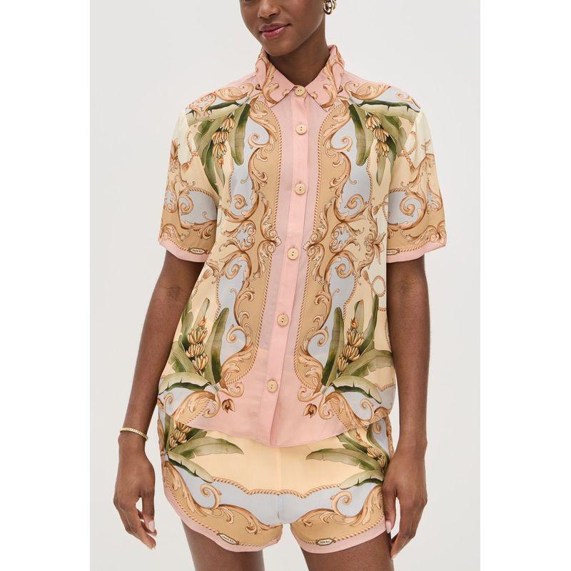 

2025 Holiday Fashion New Casual Fashion Temperament Shirt Shorts Suit Shirt and Shorts Set Flower color S