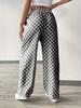 Pantalones de Mujer de Cuadros de Tiro Alto y Pierna Recta - Moda Casual para Primavera, Otoño, Invierno y Vuelta al Cole