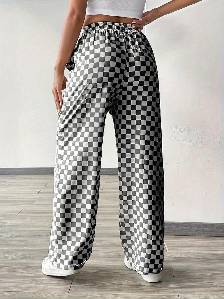 Pantalones de Mujer de Cuadros de Tiro Alto y Pierna Recta - Moda Casual para Primavera, Otoño, Invierno y Vuelta al Cole