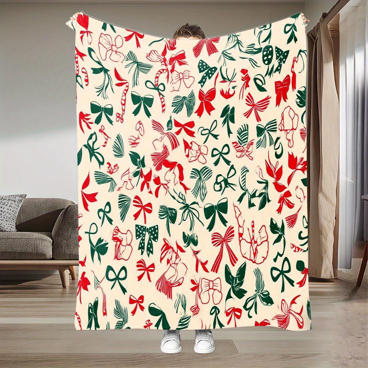 

Flannel blanket with bow pattern, suitable for all seasons, with a retro and sweet style, perfect for fashion enthusiasts 75x90cm
