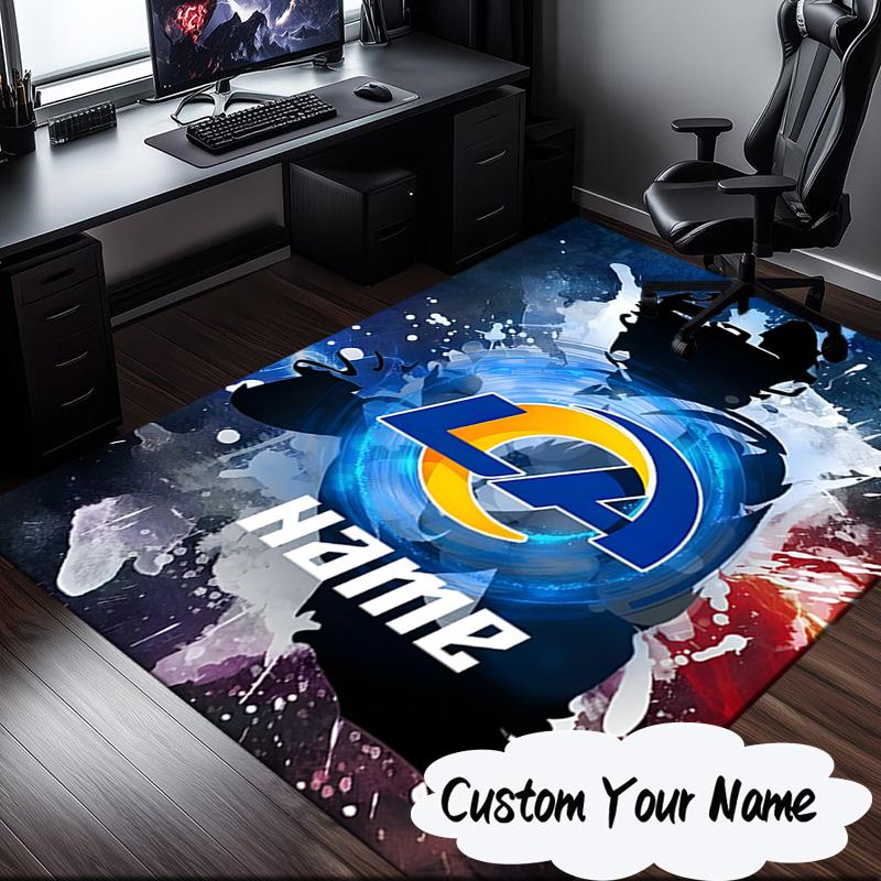 Custom Name Rams Fan Gear USA Rug for Living Room, Game Rooms, Office, Bedroom, Floor Mat Playful Design, Fan Gifts Christmas Decor