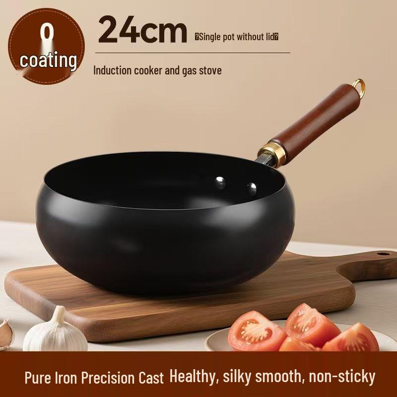 SPUCR Supogu Large Belly Non-Stick Iron Stir-Fry Pot - Flat Bottom, Induction Compatible