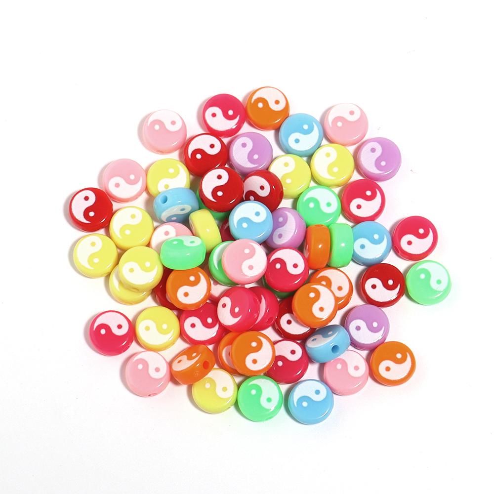 50-100pcs Tai Chi Acrylic Beads Yin Yang Black White Flat Round Loose Beads for Jewelry Making DIY Bracelet Necklace Accessories