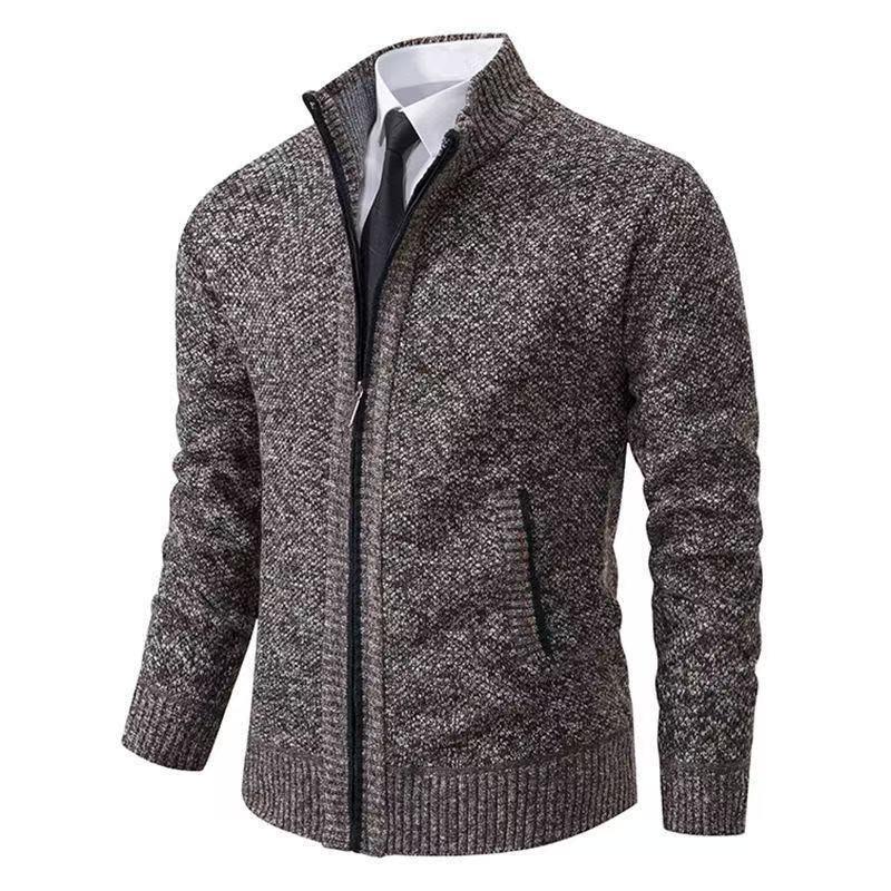 Mens Stand Collar Zip Up Knit Cardigan Sweater
