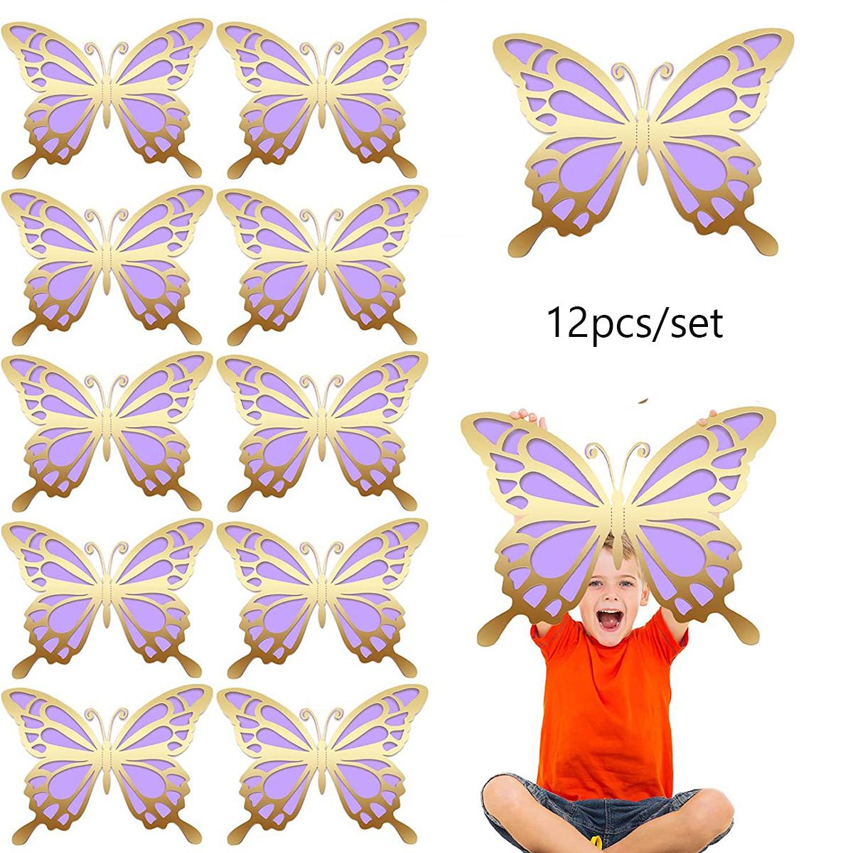 

12 шт./компл. гигантская двухслойная трехмерная бабочка фиолетового золота розового золота бабочка украшение вечеринки торт украшение стола украшение дома