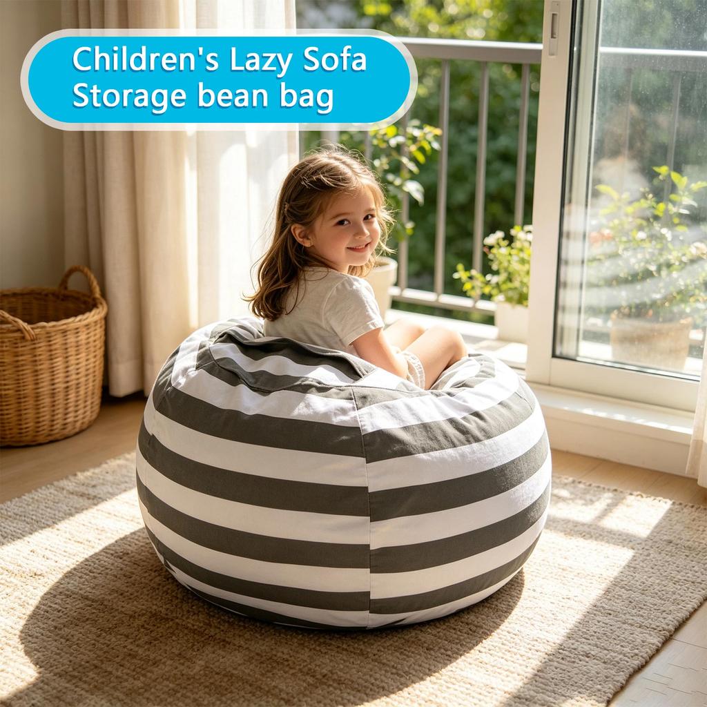 Kids Bag Chair with Stuffed Toy Storage, Soft Lounger for Children