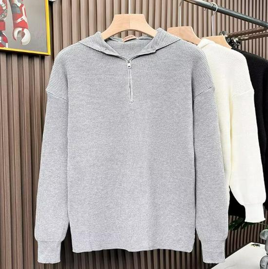 Men's Winter Half-Zip Hooded Knitwear: Trendy Loose Fit Sweater for Couples