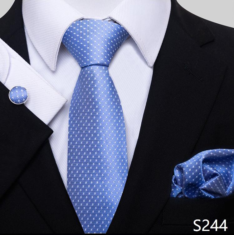 Newest Style Holiday Present Tie Pocket Squares Cufflink Set Necktie Men Dark Blue Wedding Accessories Office Cravat