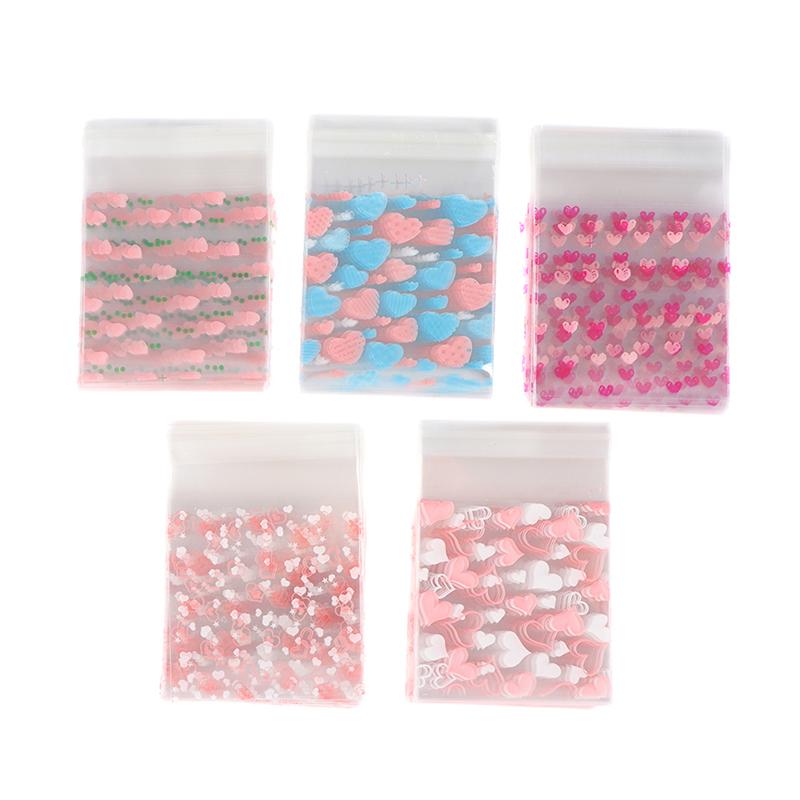 100Pcs Transparent Heart Bags Candy Cookie Self Adhesive Pouch Storage Package
