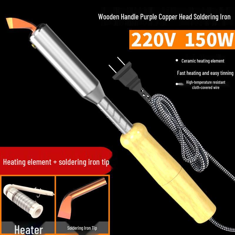 Leistungsstarkes elektrisches Lötkolben mit Holzgriff, Konstanttemperatur, Austauschbarer Kopf, Professionelles Reparatur-/Schweißwerkzeug