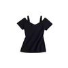 Chic Summer Black Sweet Shoulder Suspender Short Sleeve T-Shirt Women's Shoulder Sexy Top Collarbone