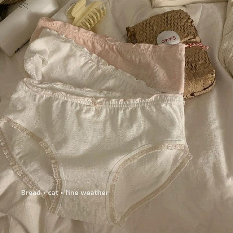 Lady Summer Simple Lovely Fresh Small Broken Flower Ear Side Pure Cotton Crotch Breathable Comfortable Briefs