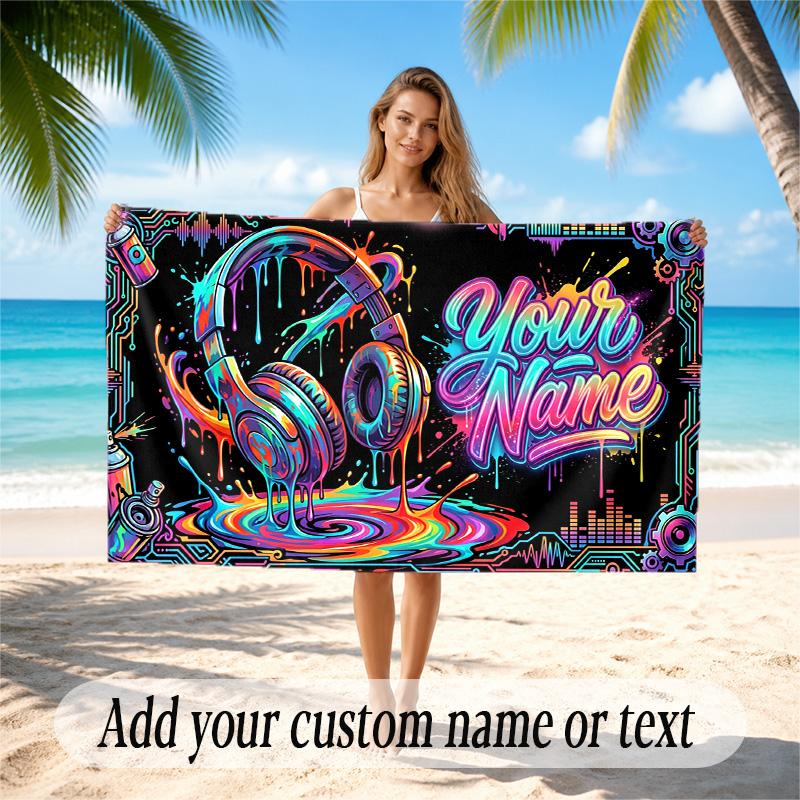 Neon Colorful Theme Quick Dry Beach Towel Custom Name Text Print Large Sand Resistant Towel Beach Vacation