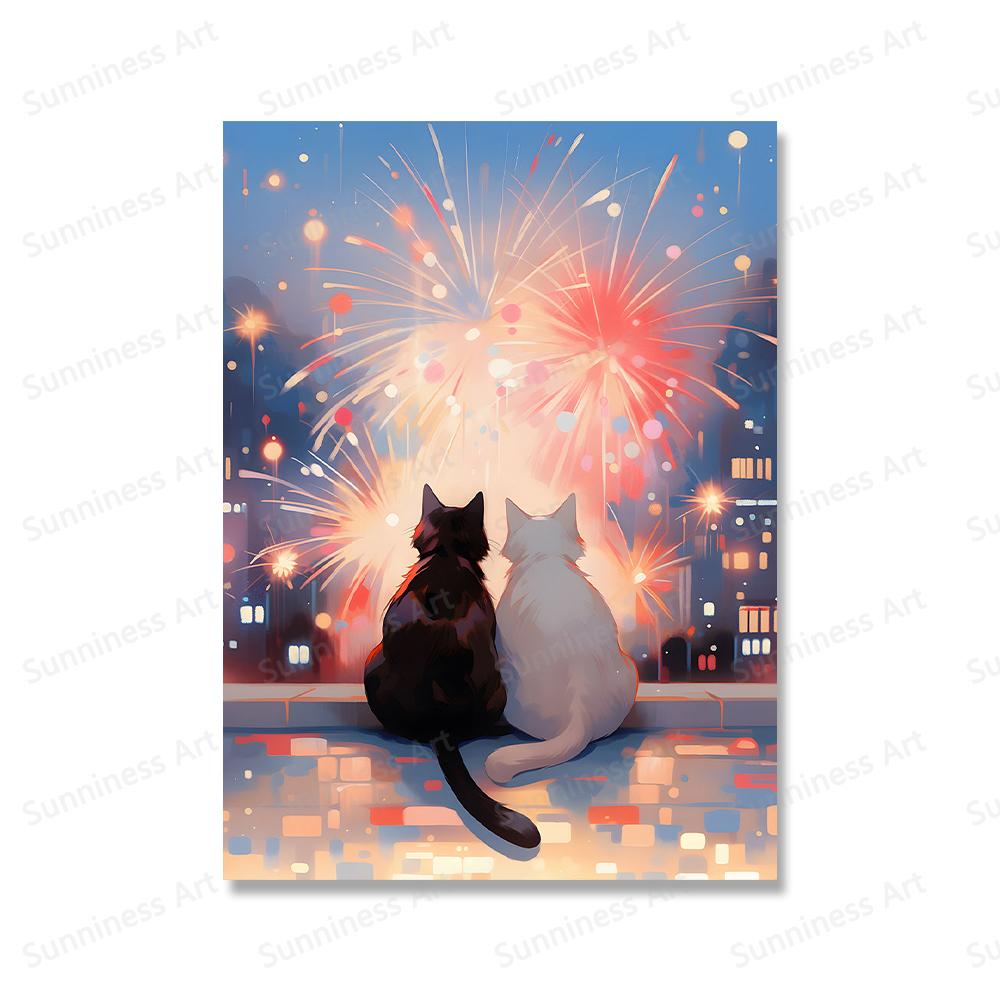 Valentinstag Geschenk Romantische Schöne Katze Paar Sonnenuntergang Strand Poster Leinwand Malerei Wand Kunst Druck Mama Geschenk für Zimmer Home Decor