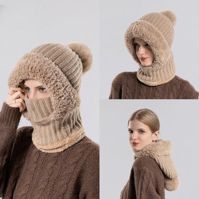 Knitted Hat Scarf Mask One-Piece Hat Women's Winter
